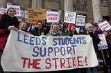 Students supporting the UCU strike in Leeds in 2018.