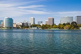 Lake Merritt with Oakland skyline.