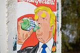 Cartoon image of Trump drinking bleach. The caption is “Enjoy your disinfectant.”