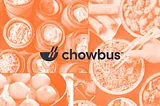 Photo treatment of chowbus logo overlaid on orange-filtered photos of Chinese cuisine.