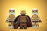 Flanked by Star Wars action figure stormtroopers, Trump appears in the character of Darth Vader.