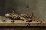 The painting “Dead frog with flies” by Ambrosius Bosschaert the Younger. The painting is exactly what the title says