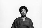 Black and white photo of Audre Lorde in 1983.