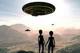 Image of UFOs and aliens.