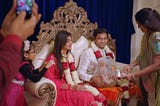 A screenshot of Radhika and Akshay during their engagement ceremony from the Netflix show “Indian Matchmaking.”