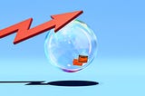 A graph trending upwards with a giant bubble floating beneath the arrow and pushing it up
