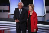 Democratic presidential candidates Senator Bernie Sanders and Senator Elizabeth Warren take stage at the Democratic Debates.
