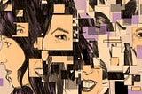 An illustrated collage of MacKenzie Bezos.