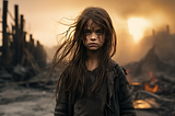Young girl in apocalyptic world.