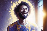 An AI-generated image of a man radiating vibrant energy and calm after his morning routine