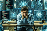 A software programmer sitting worried about AI at their desk