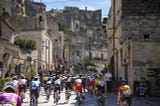 Cyclists race during the early days of Giro d’Italia 2020