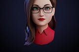 a picture of the author’s avatar in Immersed, a bespectacled brunette in a red top