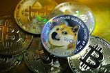 A conceptual photo illustration of a Dogecoin as physical currency.