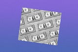 Black and white photo of one USD bills against a purple gradient background.