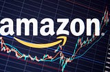Multiple exposure photo of the Amazon logo juxtaposed over a generic stock chart.