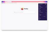 Image of a Firefox browser window with the application menu opened on the right.