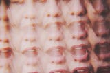 A composite image of a woman with her mouth open.
