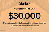 $30,000 — The estimated cost of preparing a single store for possible election-related unrest. Source: Bloomberg