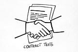 A drawing of a handshake with a contract document in the background