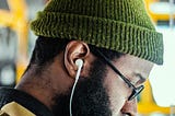 A man listening to headphones