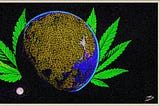 Planet earth covered with marijuana plants