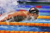A photo of Michael Phelps swimming the 2008 Beijing Olympics 200m butterfly semi-finals.