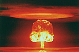 First thoughts after an explosion by nicole wallet. This is a picture of a red hot explosion, more than likely an atomic or hydrogen bomb.