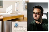 A photo collage of an empty bedroom, a portrait of Starcity CEO Jon Dishotsky, and a refrigerator with a welcome card.