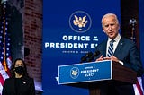 President- elect Joe Biden answer questions from the press at the Queen in Wilmington, DE on November 10, 2020.