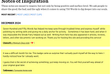 Screenshot of the page on 750 words that lists all the notes in chronological order, by likes, and by cups