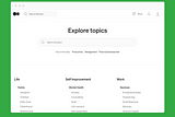 Screenshot of “Explore Topics” page with Explore Topics header, a search bar, and a list of topics.