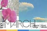 A header graphic divided in to horizontal sections. The top section has two photos next to each other with no padding. On the left is a a close-up photo of the back of two pink orchid flowers in front of a snow-covered windowsill. On the right is a a photo of a blue sky with two large clouds, and the top of a large highway streetlight pole. Below the photos is text denoting March’s edition of WILT (this post) and the metadata of the music described throughout.
