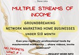 NETWORKERS, Multiple Streams of Income…Breakthrough Home Business Opportunities –Some Under $10…