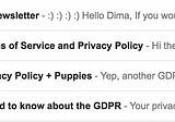 GDPR email subjects: The impersonal, the desperate, and the winner.