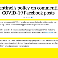 Why the Keene Sentinel disabled commenting on certain Facebook posts