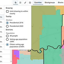 Map with Citizen Voting Age Population (CVAP) in DistrictBuilder