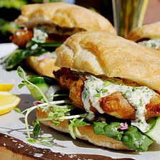 Beer Battered Fish Burgers with Garlic Herb Mayo