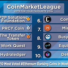 $P2PS Captures #1 Position Again Through Public Voting in #Ethereum League on #Coinmarketleague.