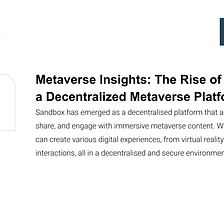 Metaverse Insights: The Rise of Sandbox as a Decentralized Metaverse Platform