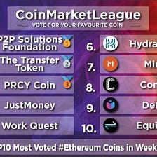 P2PS Voted Again to #1 Position Through Public Voting in #Ethereum League on #Coinmarketleague.