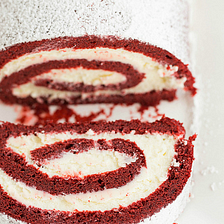 Red Velvet Roll Cake with White Chocolate Cream Cheese Frosting