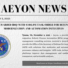 Aeyon Awarded IDIQ with $108.9M