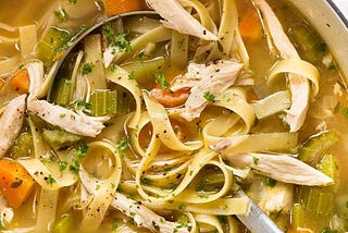 Homemade Chicken Noodle Soup and Vegetables with Ham and Orange Salad !