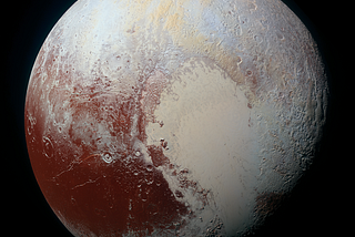 Color-enhanced global image mosaic of Pluto.