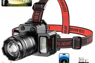FYD Headlamp Rechargeable, Super Bright Head Lamp with Motion Sensor, 5 Lighting Modes Zoomable Head Lights for Forehead, 360° Adjustable LED Headlamp for Outdoor Hunting Camping Fishing Hiking