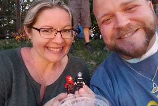 Drinking and enjoying the dead with Lego guys and my lovely wife.