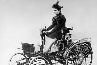 Historic photo of Bertha Benz in black and white, the first woman (and first person) in Germany to drive her husband’s two-seater.