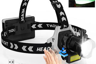 Headlamp Rechargeable LED Head Lamp,200000 Lumens Super Bright LED Head Lamp 180° Adjustable Rechargeable Head Lamp 12 Modes,Motion Sensor Waterproof for Camping