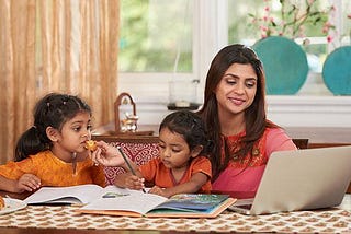 Working Woman with her daughters